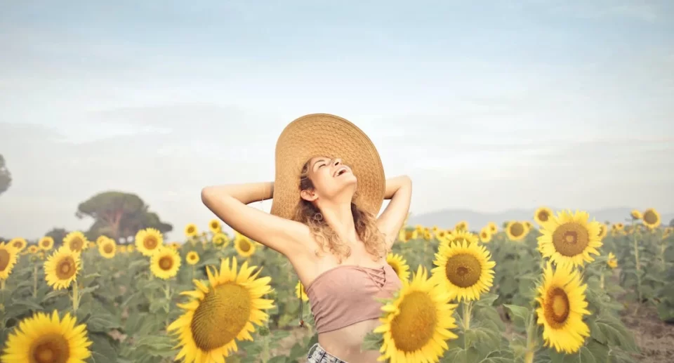 happy girl in a field