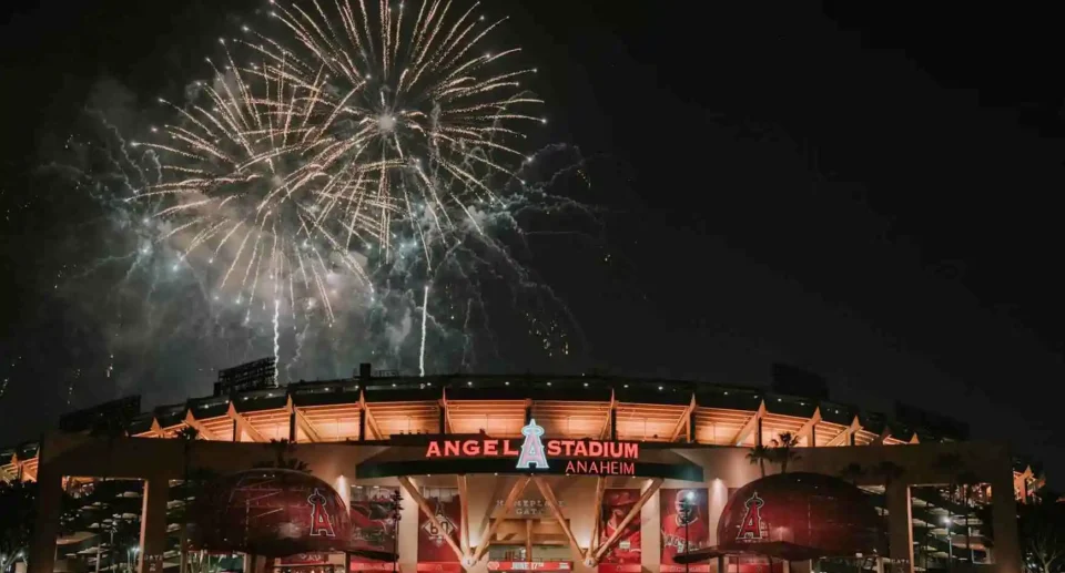 anaheim stadium at night